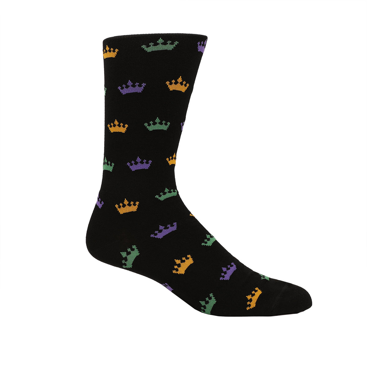 Purple, Gold, & Green Crown Black Socks