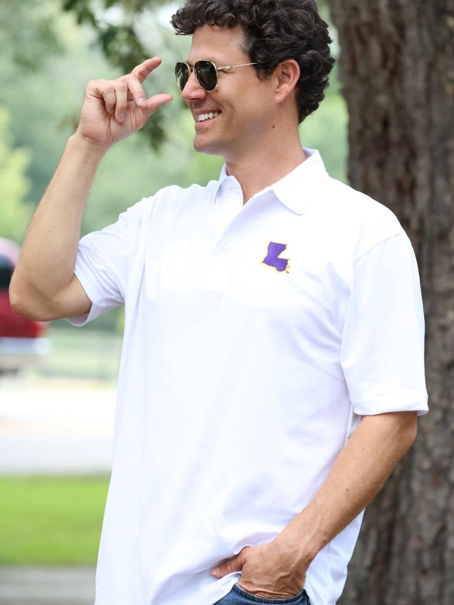 Louisiana White, Purple, & Gold Driway™ Performance Polo
