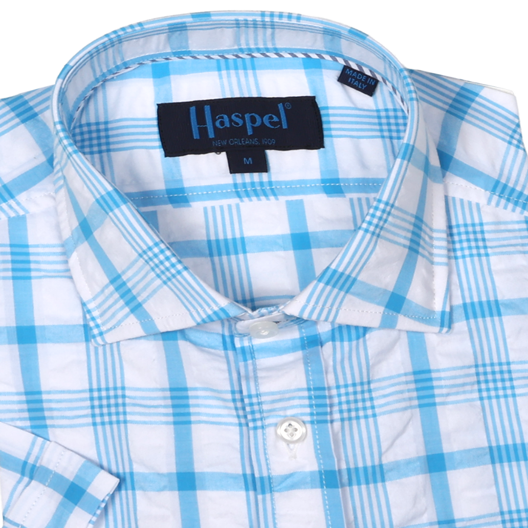 Freret Teal Grid Large Plaid Short Sleeve Shirt