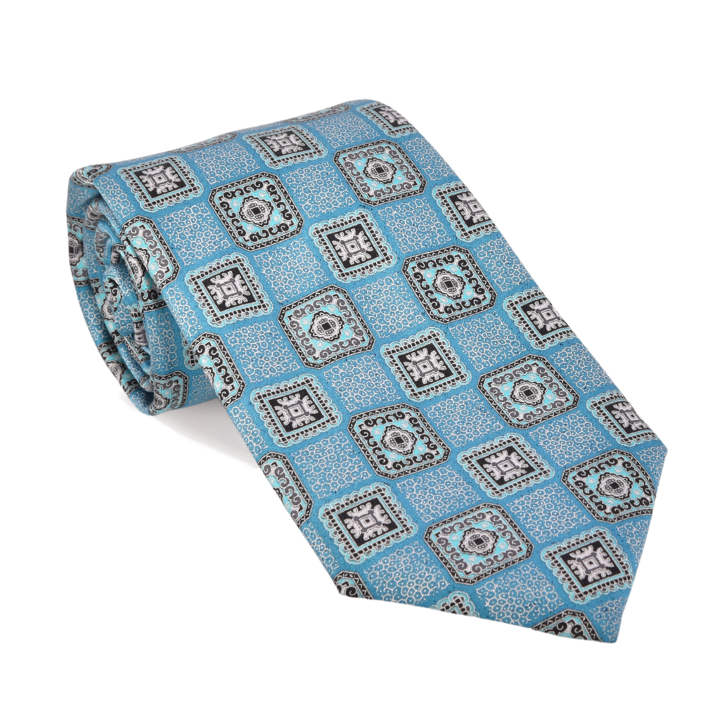 Aqua Blue Geometric Print Tie