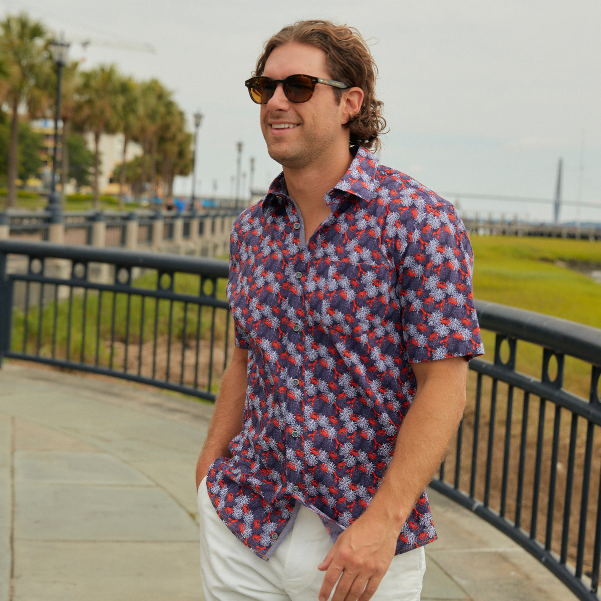 Make a fashion statement at all your crustacean inspired good times. That classic seersucker pucker will keep you cool while your shindig heats up. Prepare to be noticed with this bold and striking style.  100% Cotton Seersucker • Short Sleeve • Spread Collar • No Chest Pocket • Machine Wash • Made in Italy