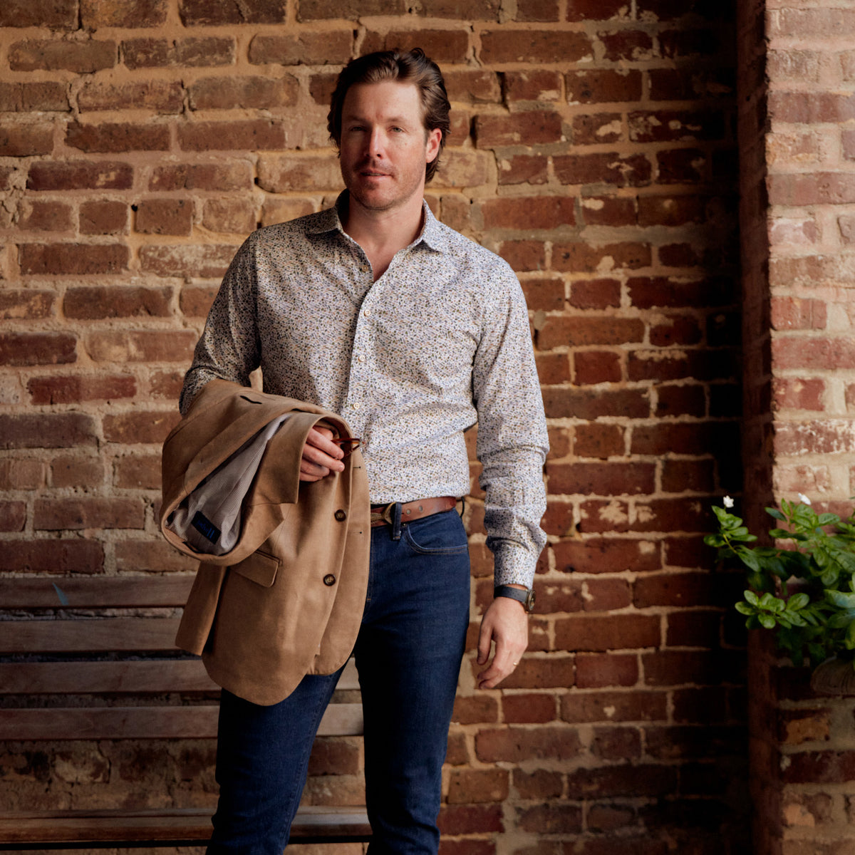 This striking Carroll Olive & Tan Print adds a sophisticated touch to any wardrobe. The olive and tan mosaic print is offset with tan buttons to create an eye-catching look, perfect for a night in New Orleans or wherever your good times take you!  100% Cotton • Spread Collar • Long Sleeve • Machine Washable • Made in Italy • Return Policy