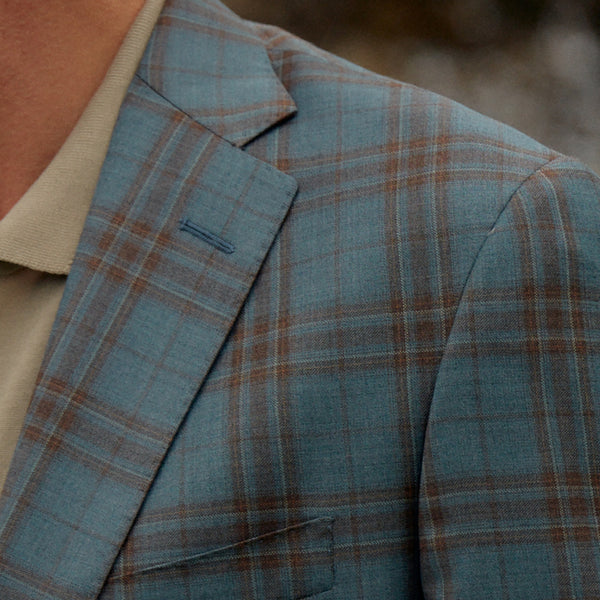 Men's Sport Coat | Audubon Azure with Brown Check Sport Coat | Haspel