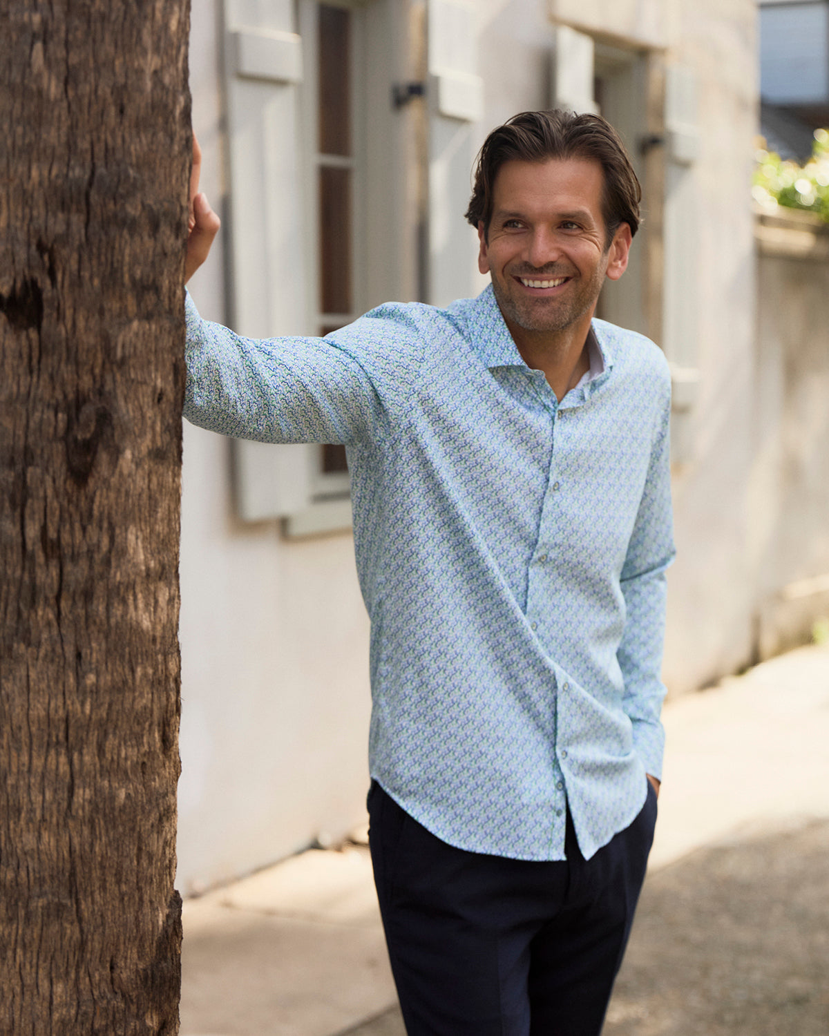 Seville Blue & Green Wave Long Sleeve Shirt