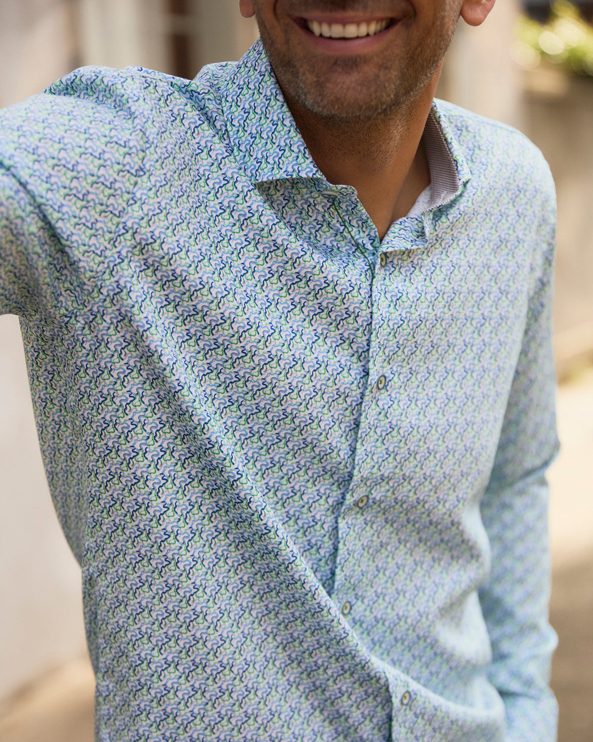 Seville Blue & Green Wave Long Sleeve Shirt