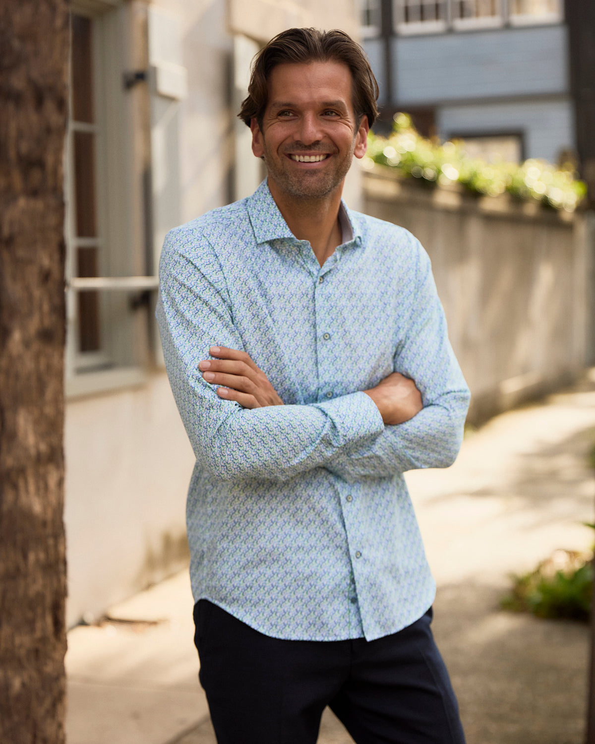 Seville Blue & Green Wave Long Sleeve Shirt