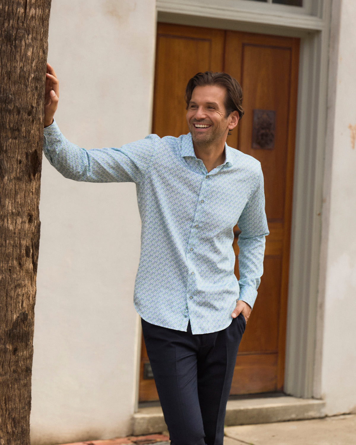 Seville Blue & Green Wave Long Sleeve Shirt