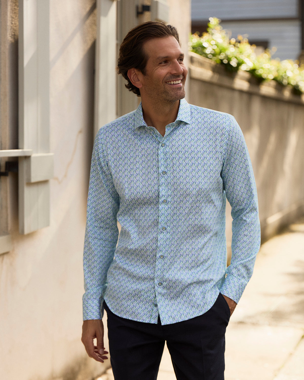 Seville Blue & Green Wave Long Sleeve Shirt