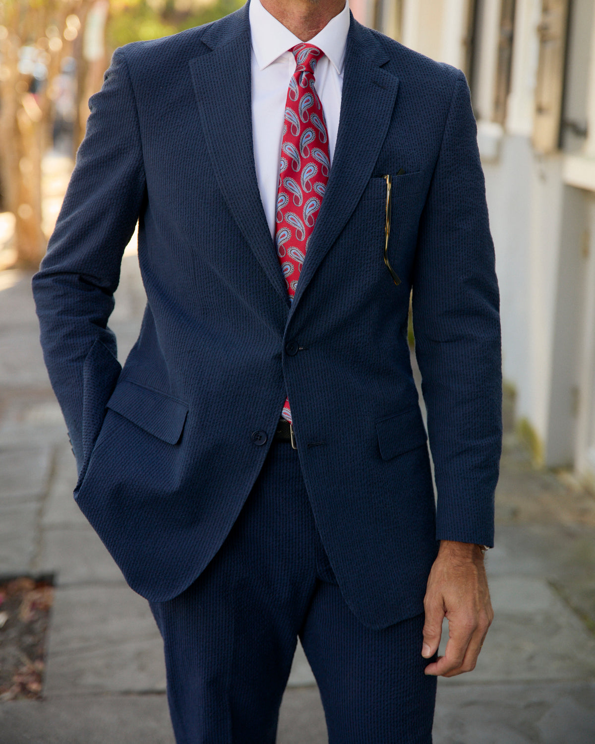 Vieux Carre Navy/Black Seersucker Stretch Pant