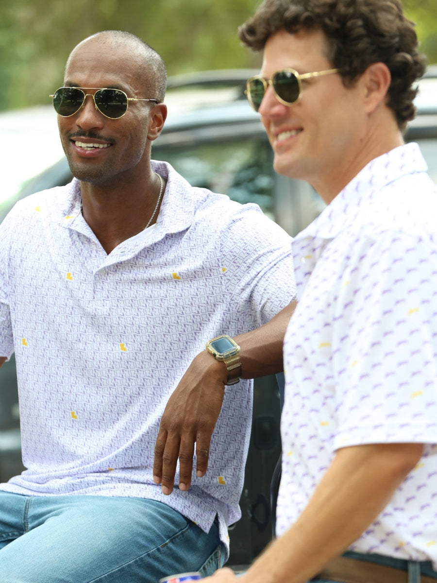 Purple & Gold Jumping Tiger Performance Polo