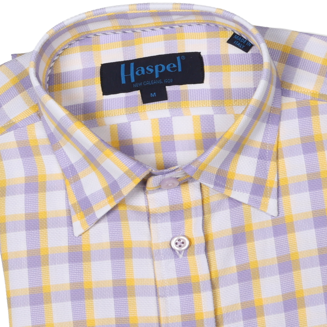 Treme Purple and Gold Textured Plaid Long Sleeve Shirt