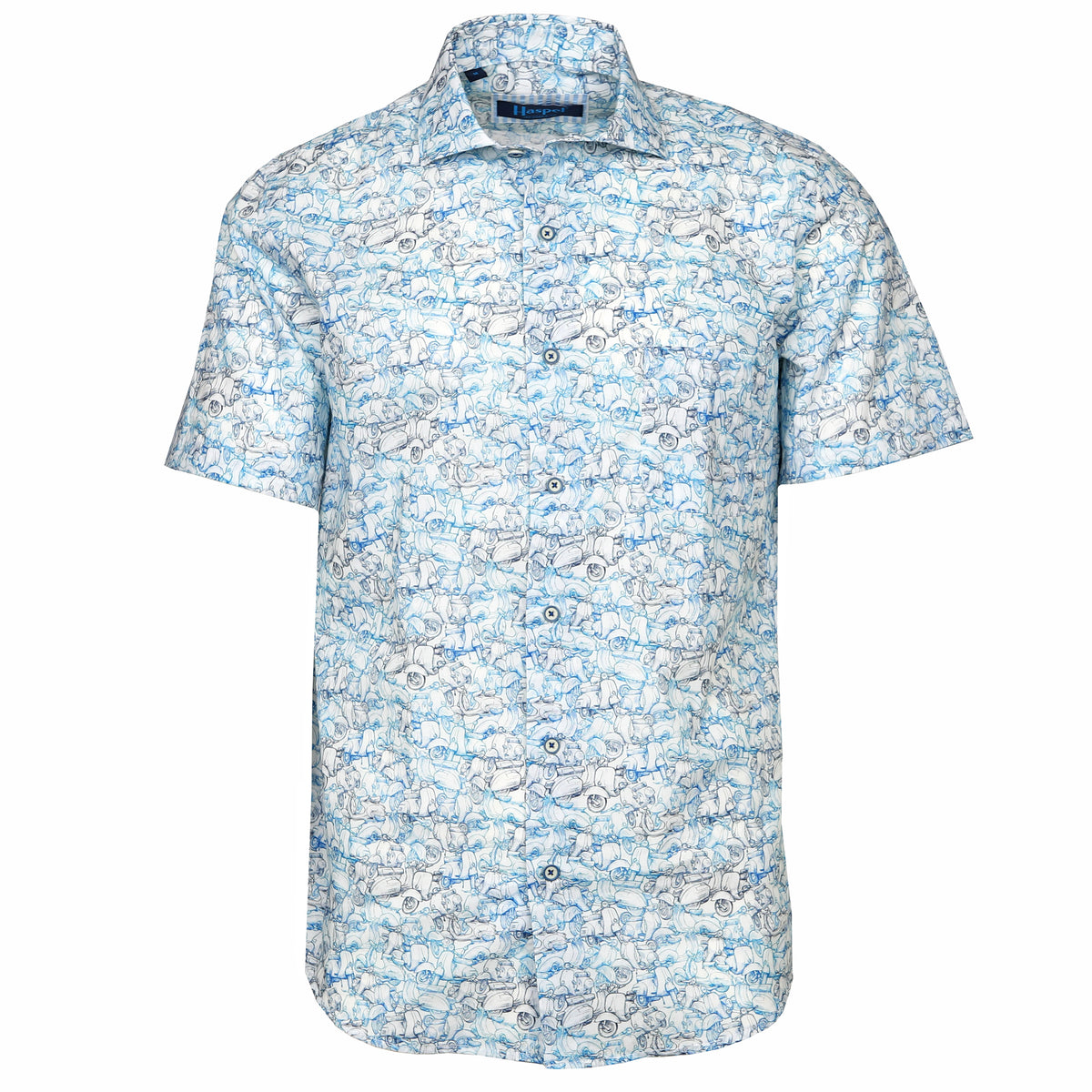 Cordoba Blue Pencil Motorbikes Short Sleeve Shirt