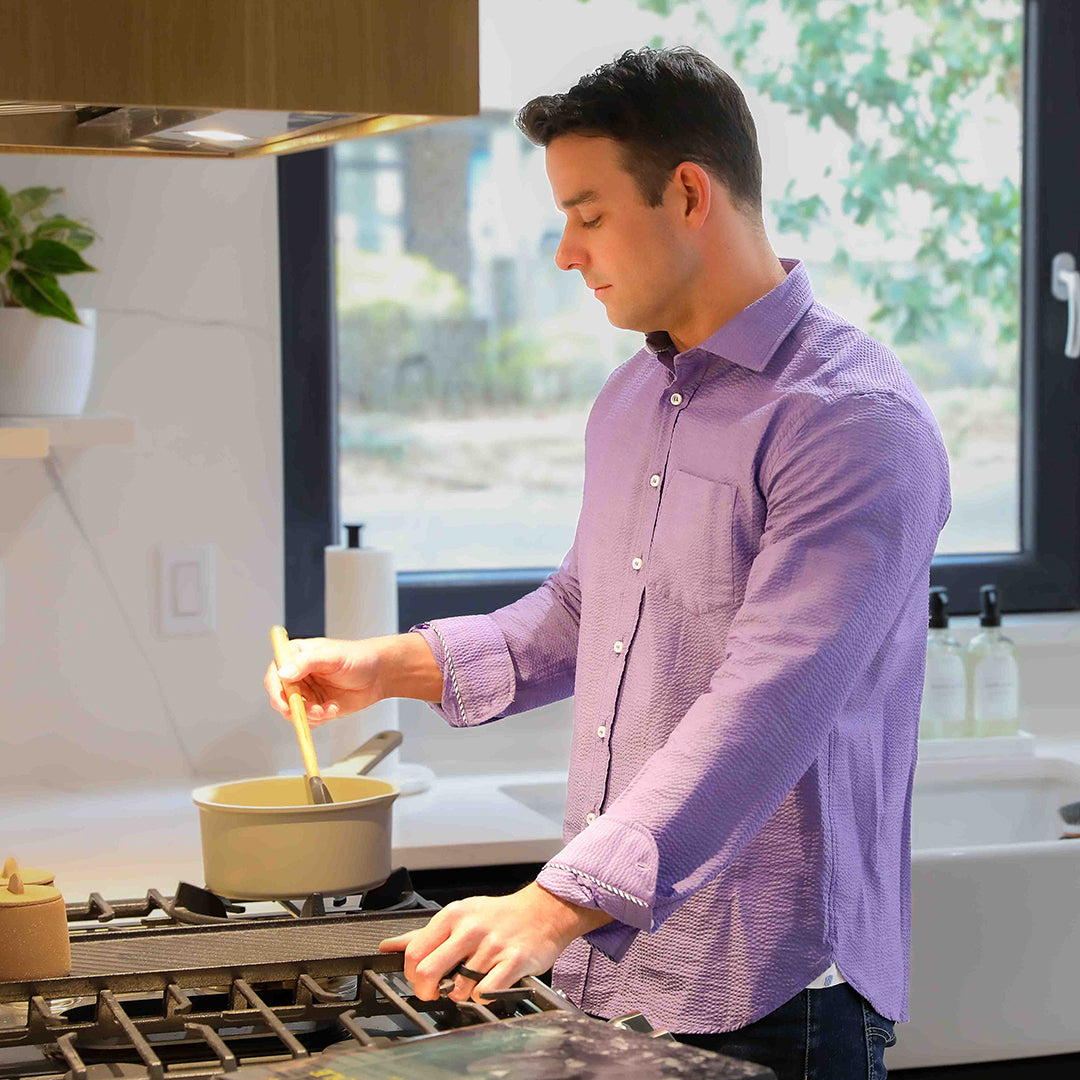 Chartres Long Sleeve Solid Purple Seersucker