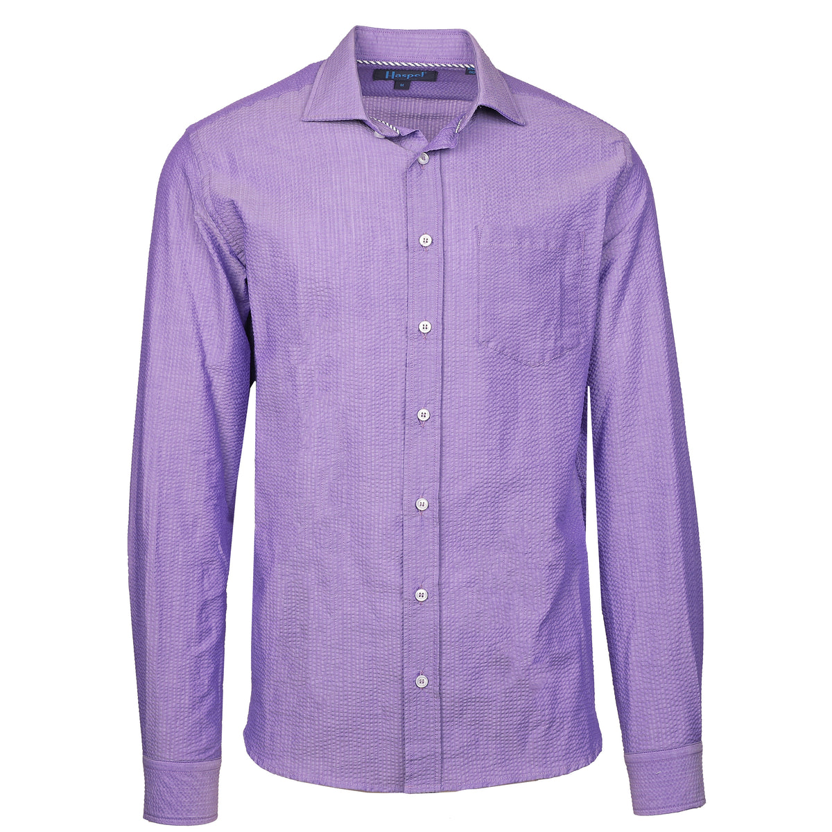 Chartres Long Sleeve Solid Purple Seersucker