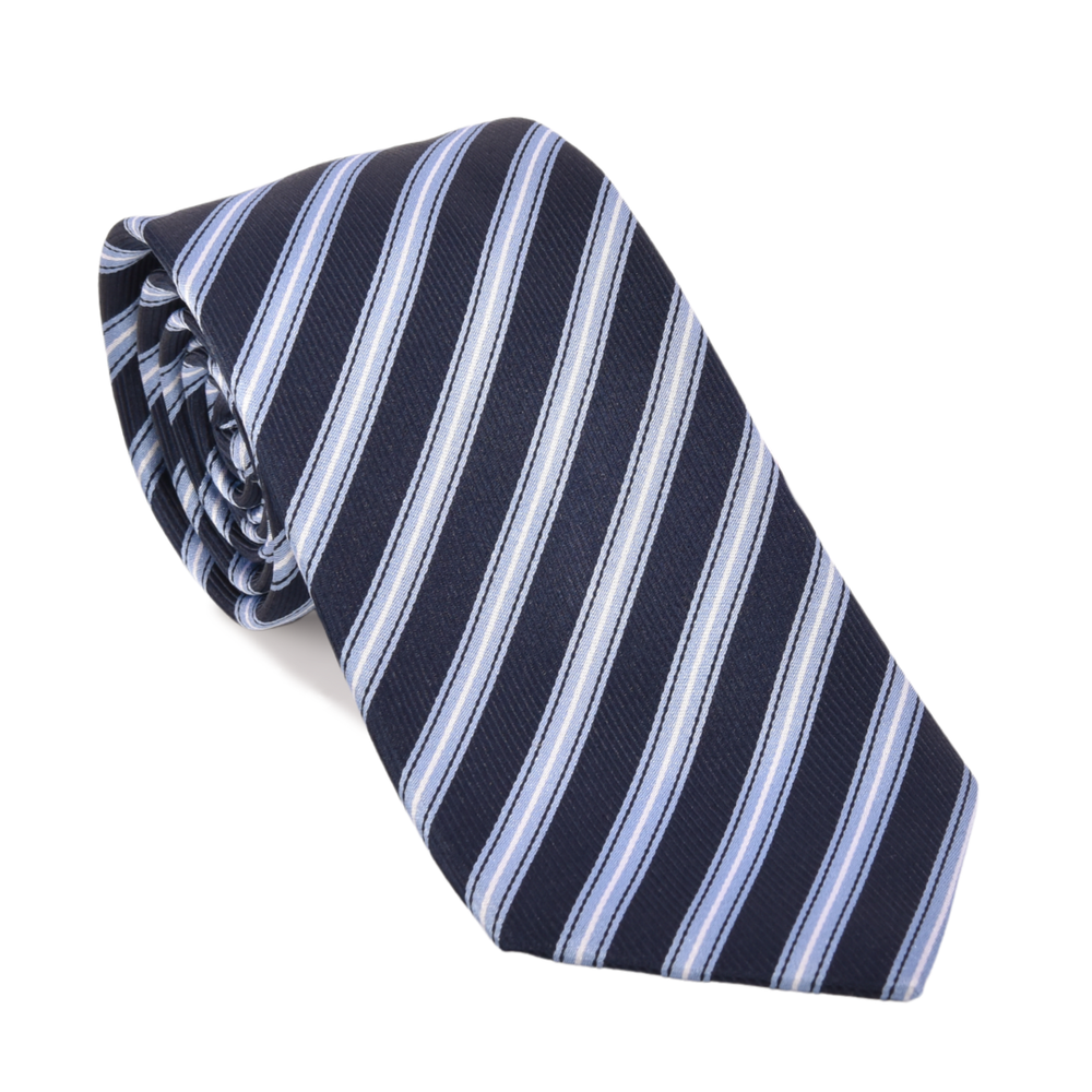 Navy with Lt. Blue & Silver Stripe Tie