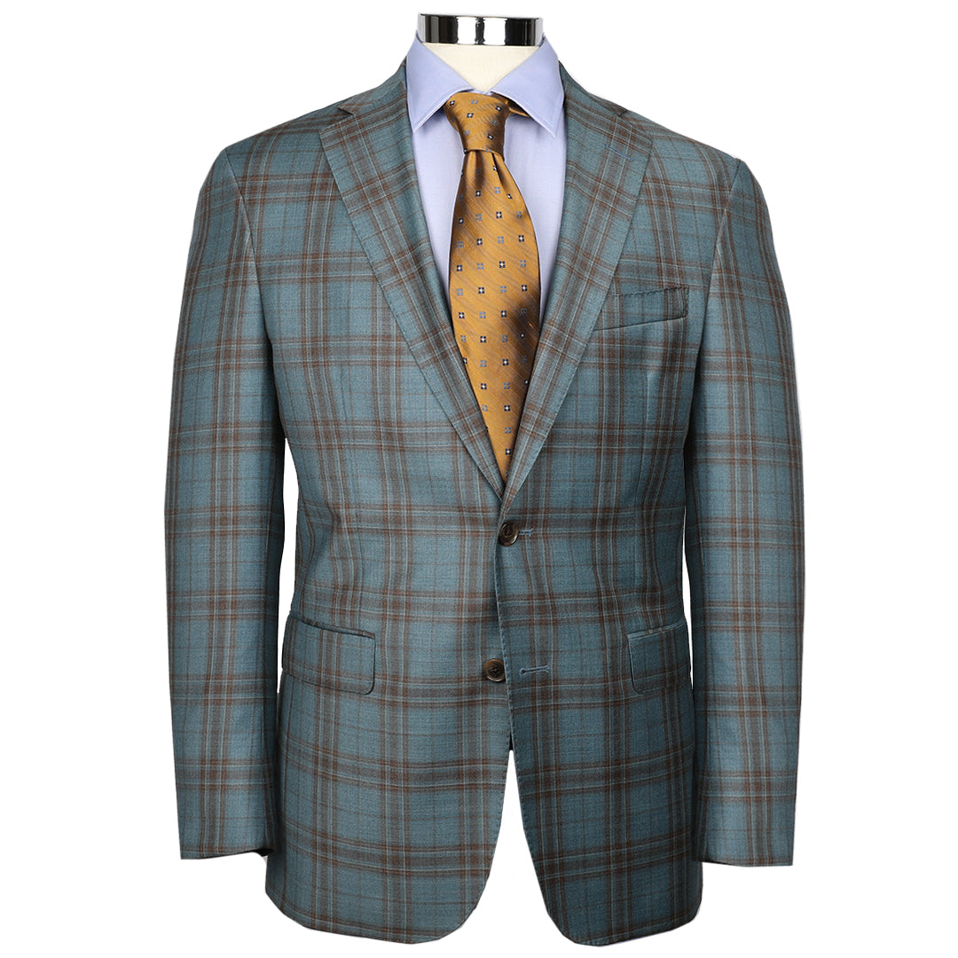 A stand out look for a stand up guy. Made in the USA of the most luxurious blend of wool, silk and linen.  Traditional Fit • 52% Wool / 38% Silk / 10% Linen • Natural Shoulder • Two Button • Flap Pockets • 3/4 Lined • Side Vents • Notch Lapel • Dry Clean Only • Made in USA