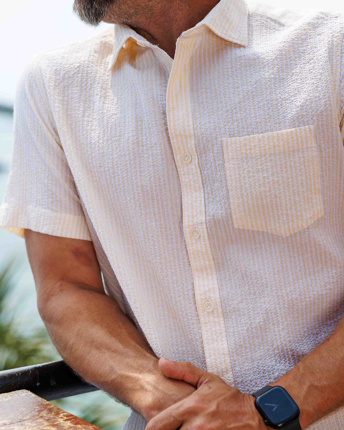 Riley Yellow Stripe Seersucker Short Sleeve Shirt