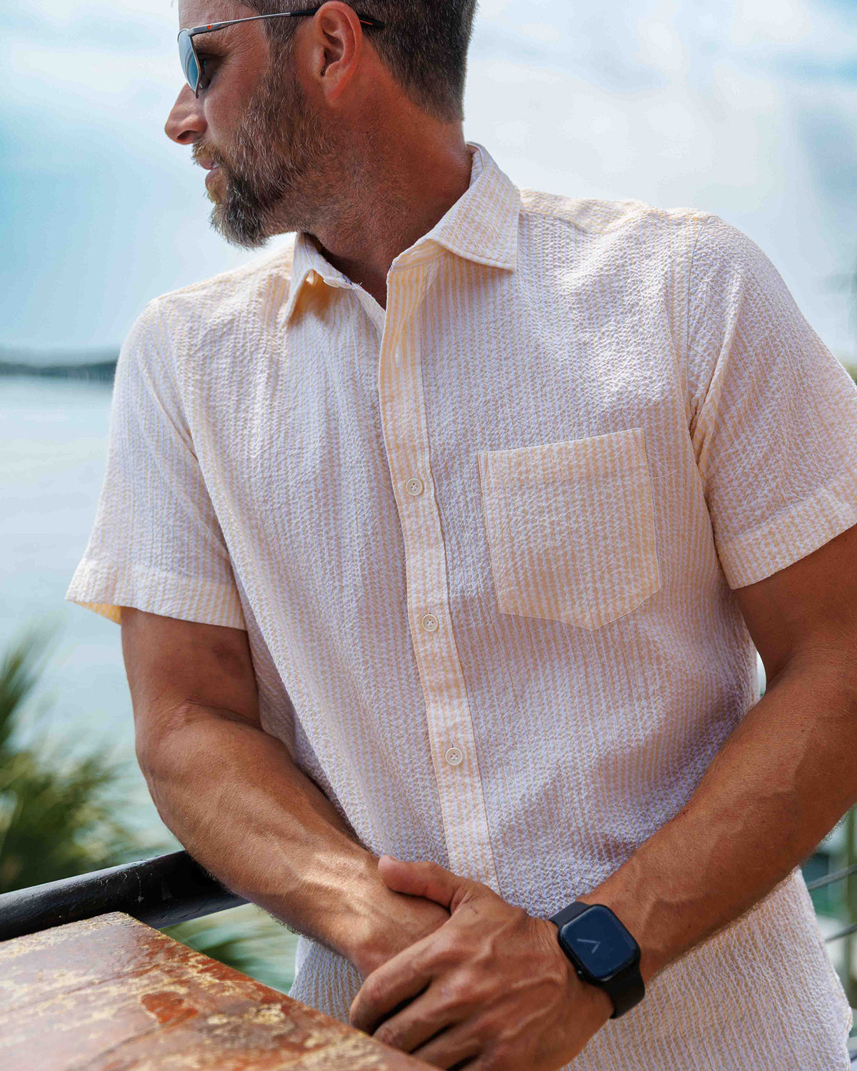 Riley Yellow Stripe Seersucker Short Sleeve Shirt