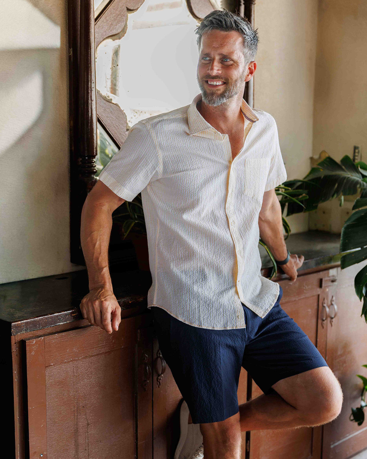 Riley Yellow Stripe Seersucker Short Sleeve Shirt