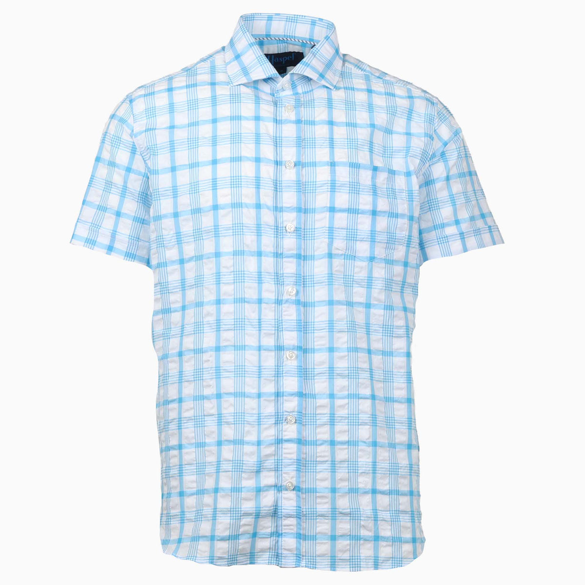 Freret Teal Grid Large Plaid Short Sleeve Shirt