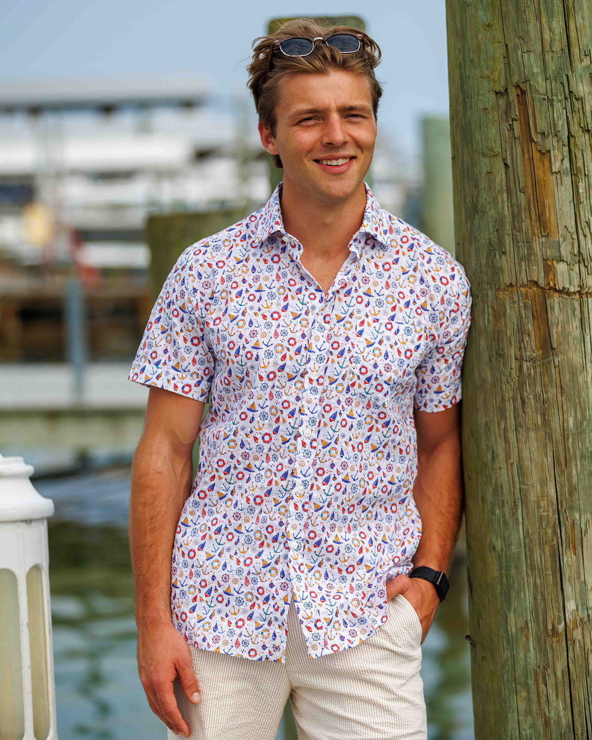 Freret Nautical Theme Print Short Sleeve Shirt