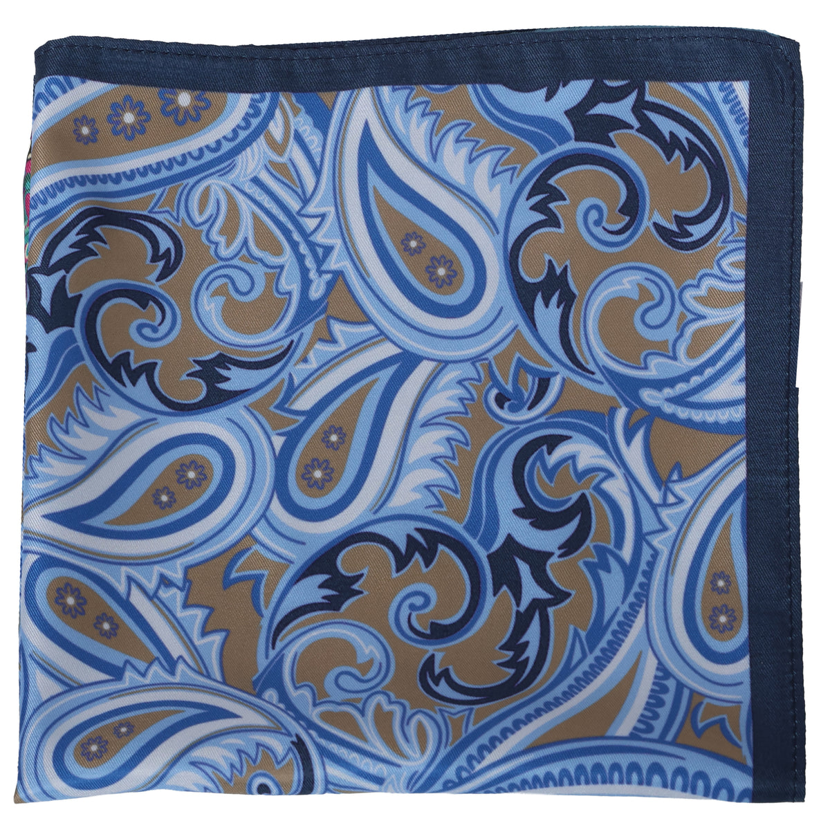 Brown with Blue Paisley Silk Pocket Square