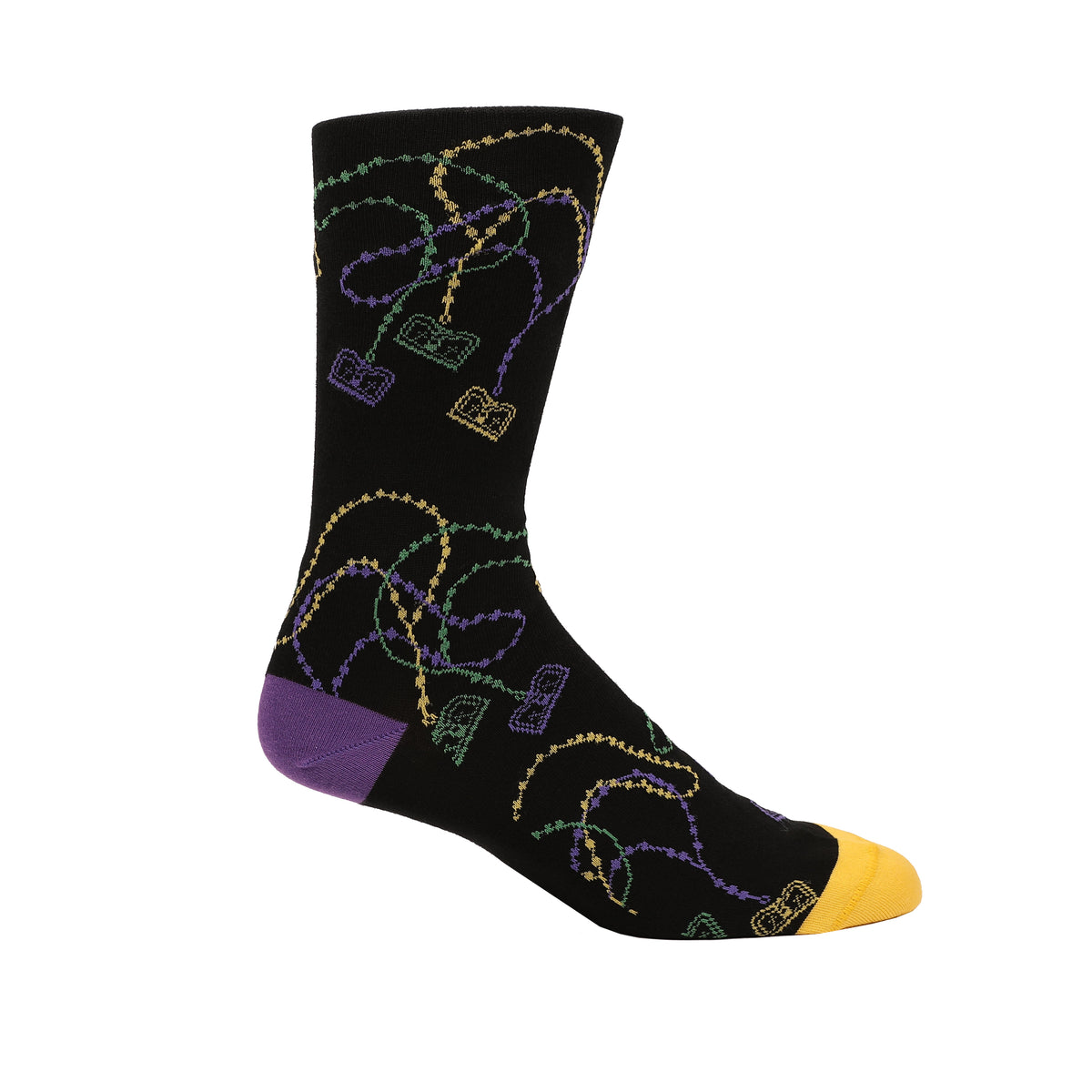 Purple, Gold, & Green Crown Beads Black Socks