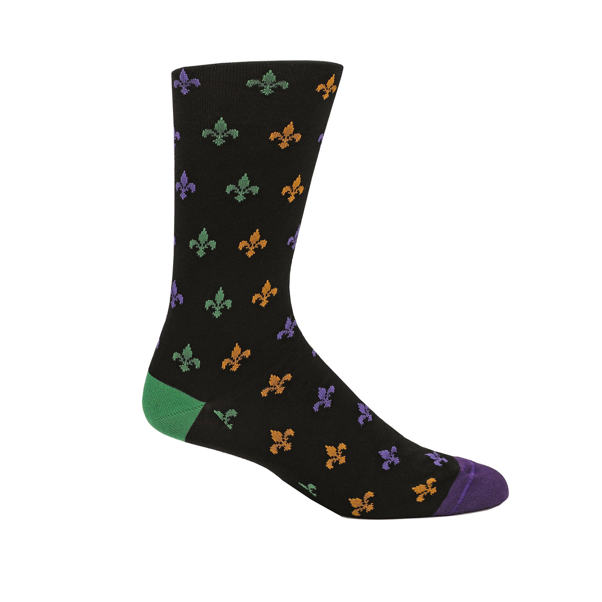 Purple, Gold, & Green Fleur De Lis Black Socks
