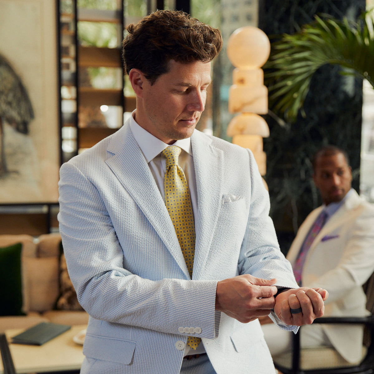 Classic milk & sugar seersucker at its best with stretch and maximized pucker. Sweeter than sugar cane and cool as a New Orleans sno-ball.  97% Cotton / 3% Lycra Haspel Exclusive Seersucker Stretch Fabric • Maximized Seersucker Pucker • Audubon Classic Fit • Natural Shoulder • Two Buttons • Flap Pockets • 3/4 Lined for Maximum Cool • Side Vents • Notch Lapel • Dry Clean • Made in USA