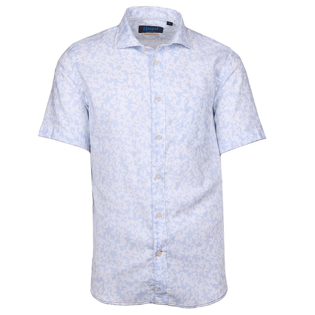 Amber Pale Blue Crayon Floral Short Sleeve Woven
