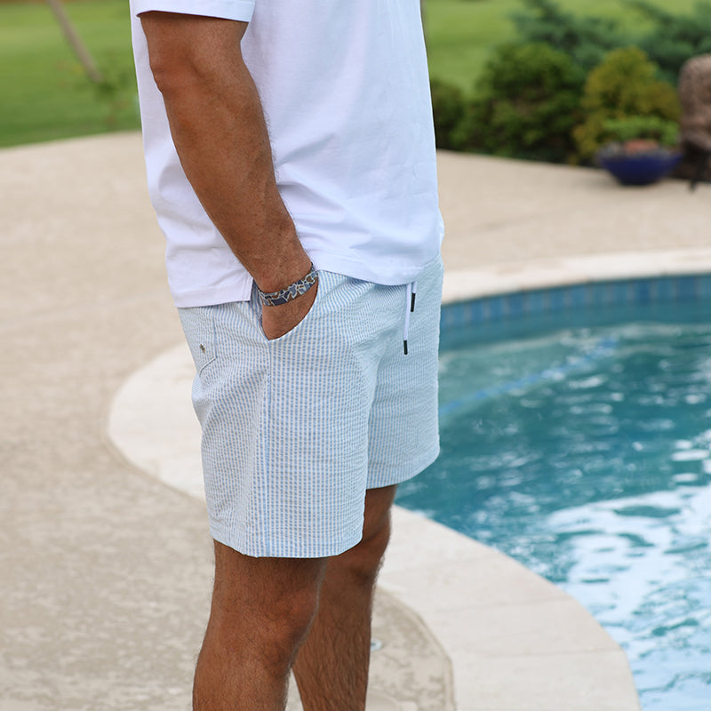 Sherwood Lt. Blue Seersucker Stretch Swimsuit