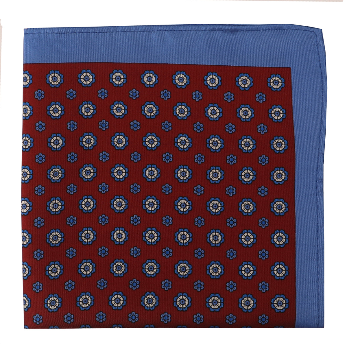 Burgundy with Blue Medallion Silk Pocket Square