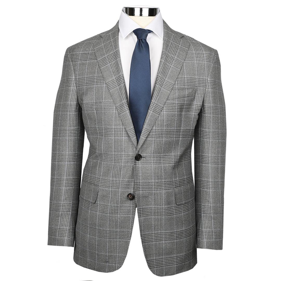 A stand out look for a stand up guy. Made in the USA of the most luxurious blend of wool, silk and linen.  Traditional Fit • 52% Wool / 38% Silk / 10% Linen • Natural Shoulder • Two Button • Flap Pockets • 3/4 Lined • Side Vents • Notch Lapel • Dry Clean Only • Made in USA