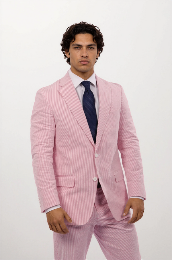 ANGELO GARBASUS L〜XL スーツセットアップ ピンク Men's Seersucker Sport Coat | Hurricane Red Seersucker Stretch