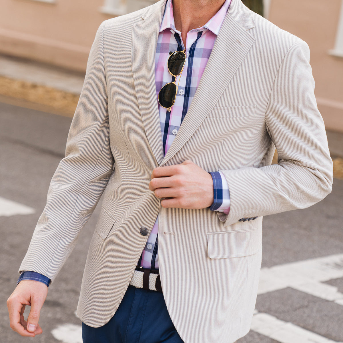 Audubon Pink, White & Navy Oversize Check