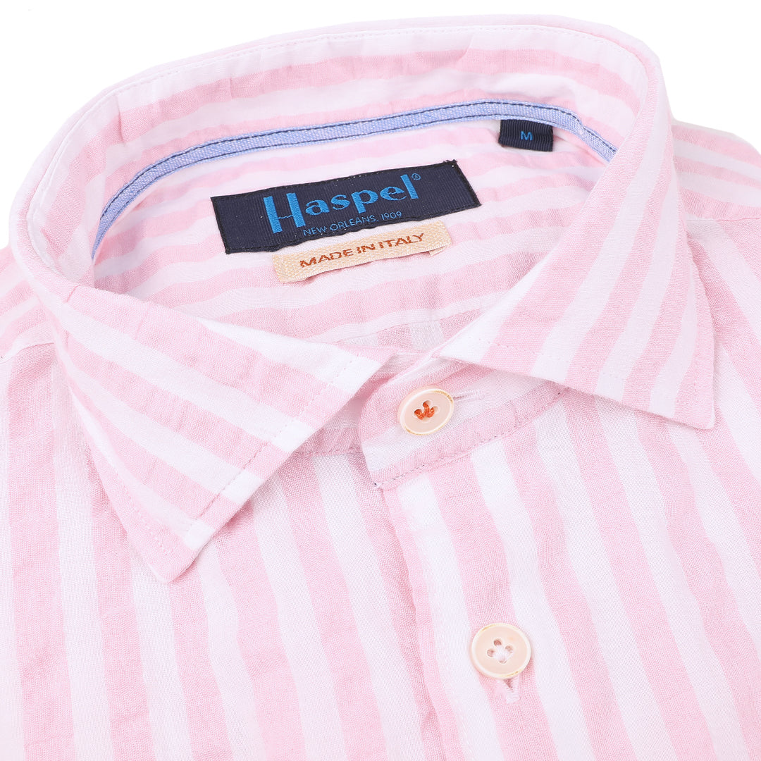 Kavanaugh Pink Umbrella Washed Stripe Seersucker