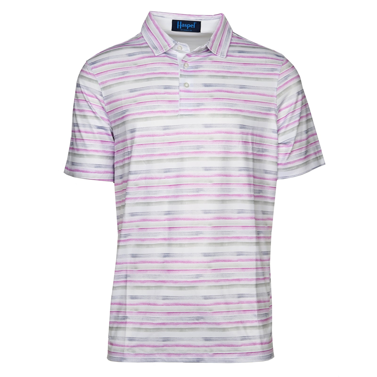Elevate your golf game or casual game with our regal Clubhouse Violet & Gray Stripe Performance Polo. The violet and grey pattern offers both elegance and premium performance for an exclusive and sophisticated feel.