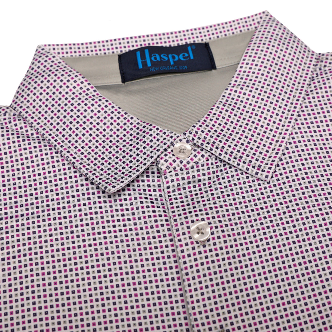 Elevate your golf game or casual game with our regal Clubhouse Lavender & Silver Box Check Performance Polo. The lavender & silver box check pattern offers both elegance and premium performance for an exclusive and sophisticated feel.