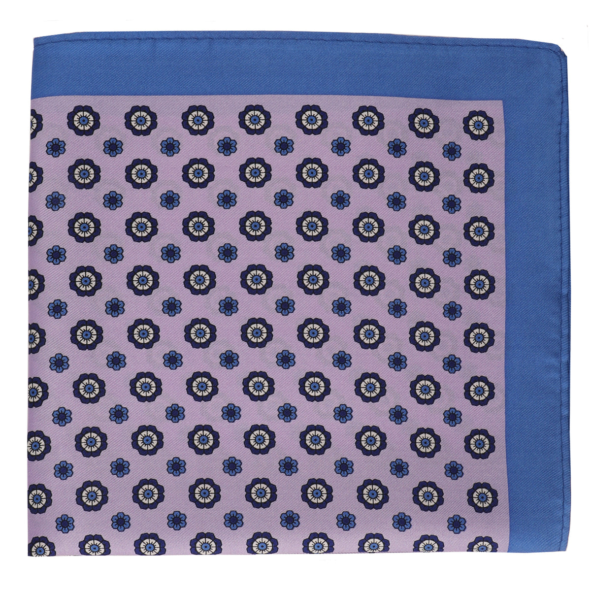 Lilac with Navy Medallion Silk Pocket Square