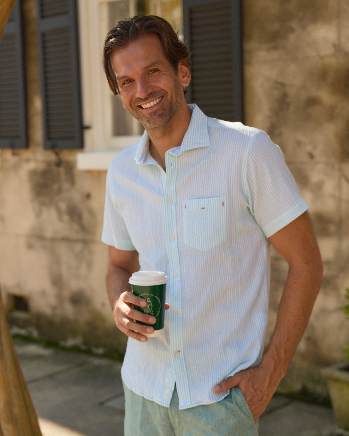 Riley Mint Green Stripe Seersucker Short Sleeve Shirt