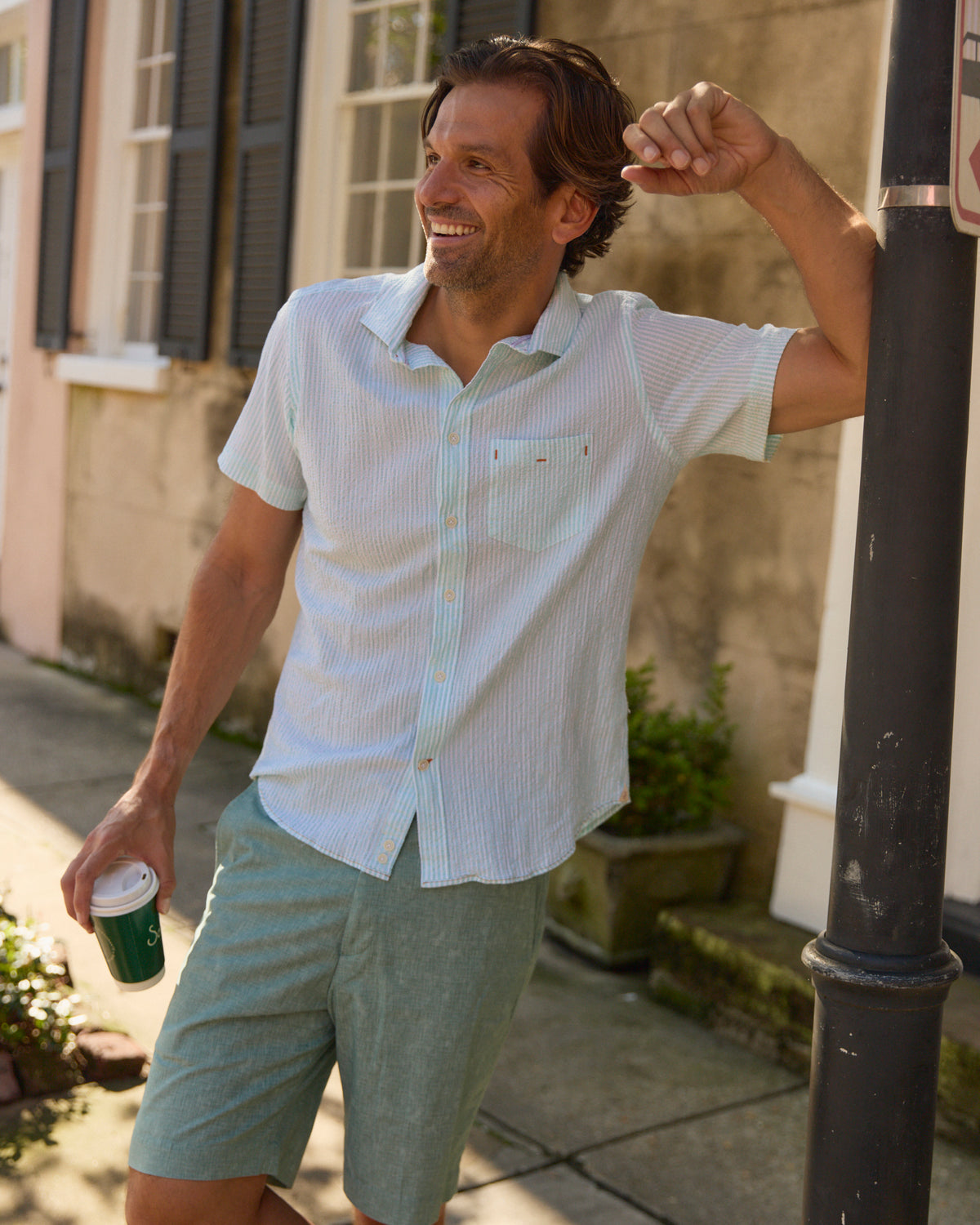 Riley Mint Green Stripe Seersucker Short Sleeve Shirt