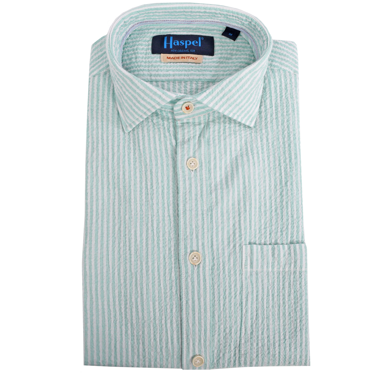 Riley Mint Green Stripe Seersucker Short Sleeve Shirt