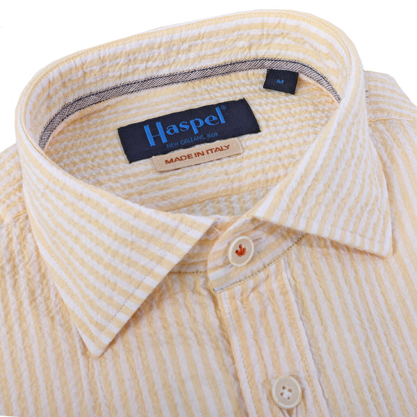 Men's Shirts | Riley Yellow Stripe Seersucker Short Sleeve Shirt | Haspel XXL Men's Shirts | Riley Yellow Stripe Seersucker Short Sleeve Shirt | Haspel XXL