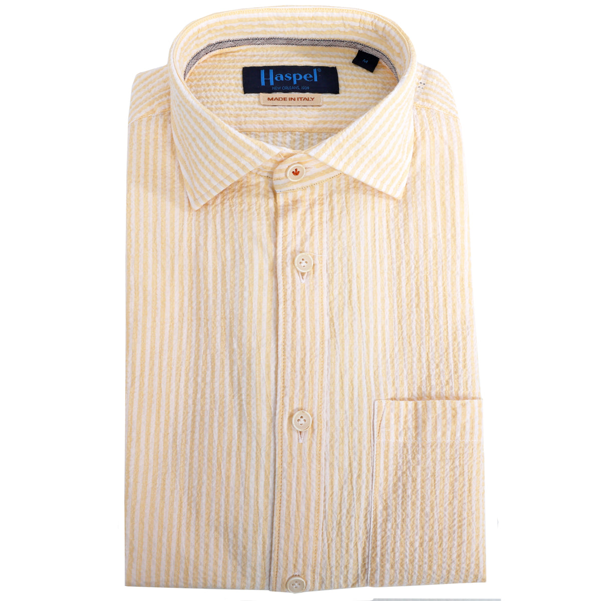 Riley Yellow Stripe Seersucker Short Sleeve Shirt