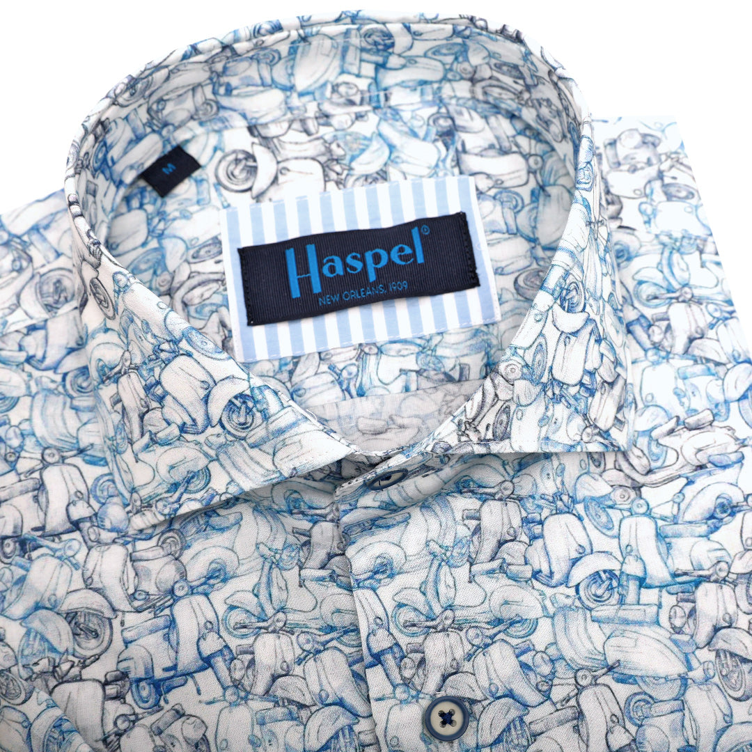 Cordoba Blue Pencil Motorbikes Short Sleeve Shirt