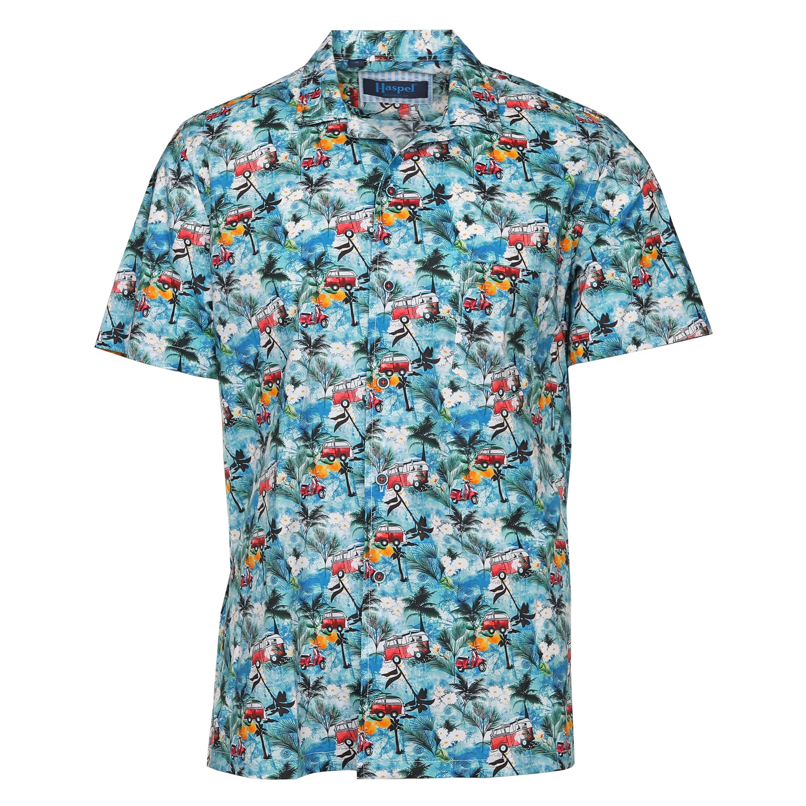 Get ready to channel your inner island vibes with the Clio Tropical Palm Camp Shirt. This playful camp shirt features a vibrant tropical palm print that's perfect for any vacation or summer adventure. 