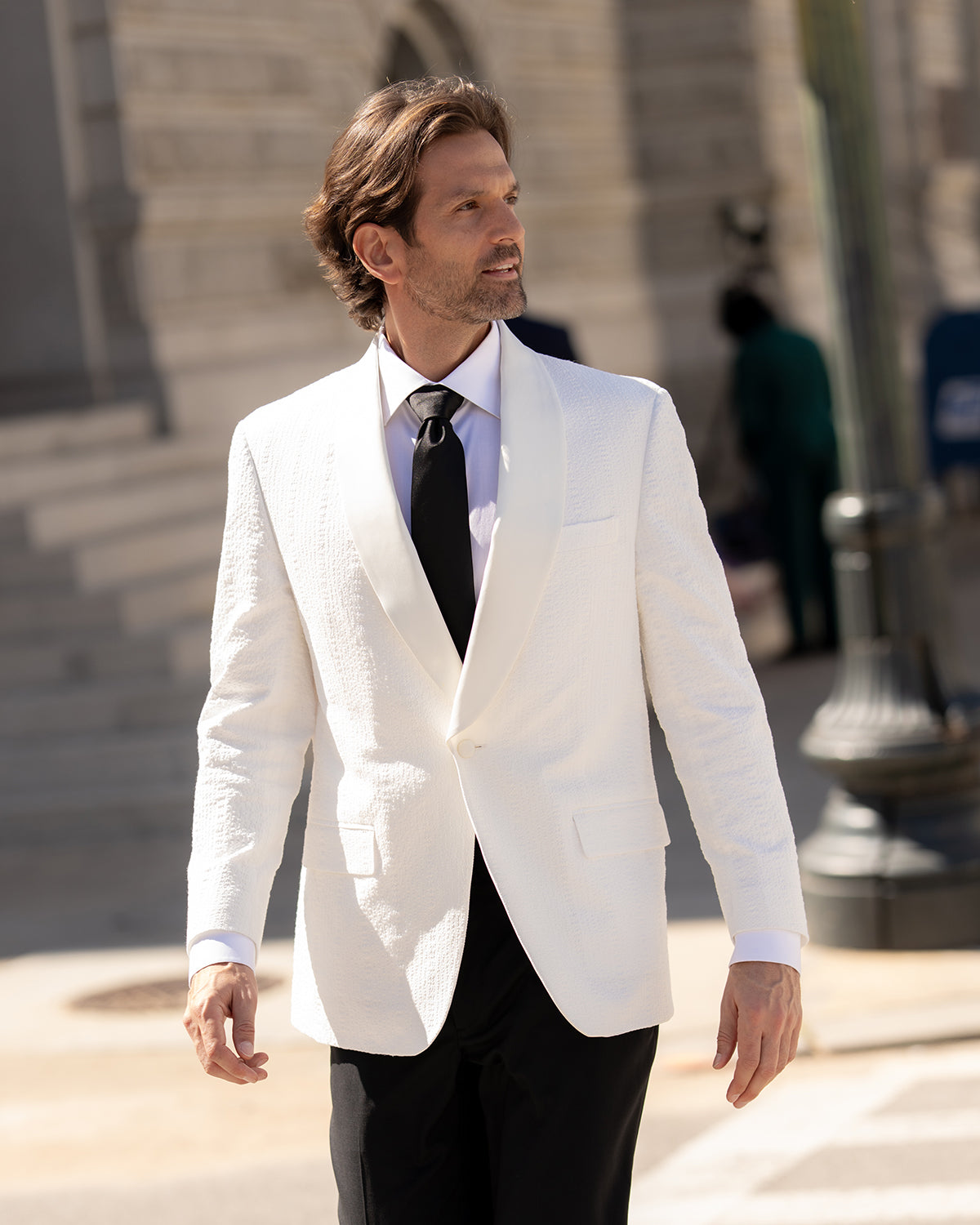 Audubon White Seersucker Shawl Dinner Jacket