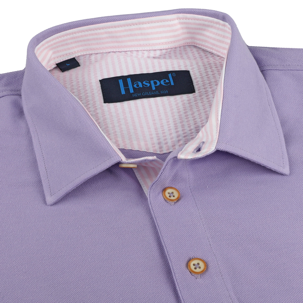 Corta TAILORED FIT Lavender Polo with Pink Seersucker Trim