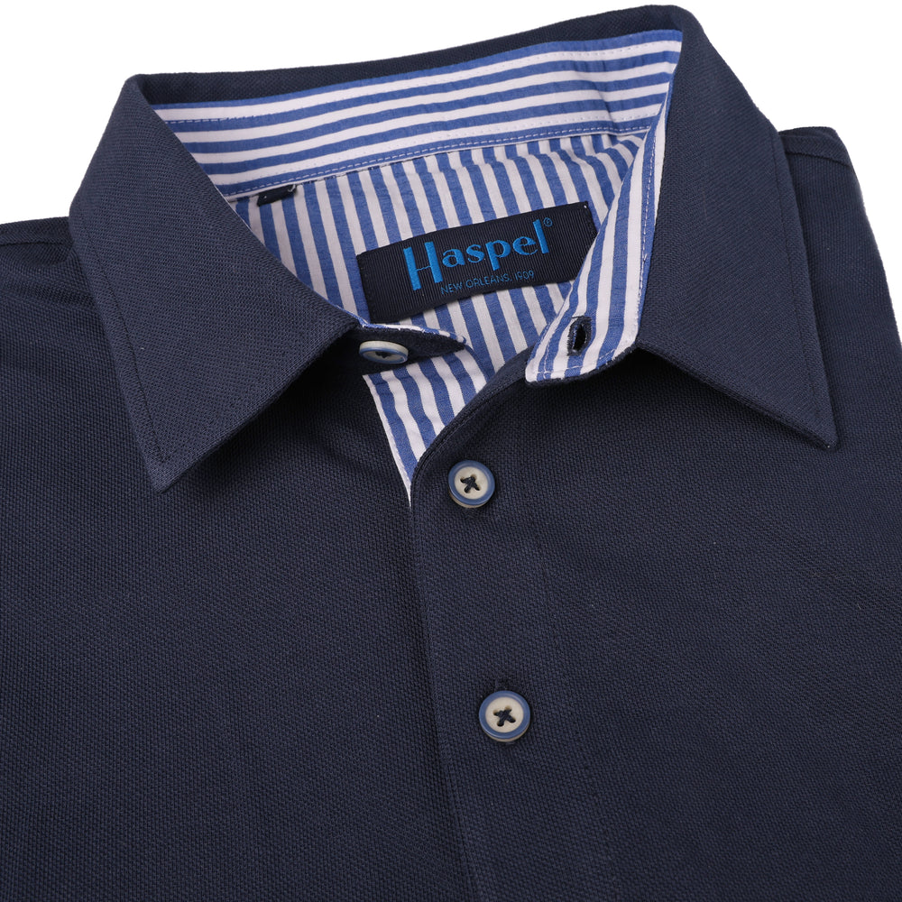 Corta TAILORED FIT Navy Polo with Blue Seersucker Trim