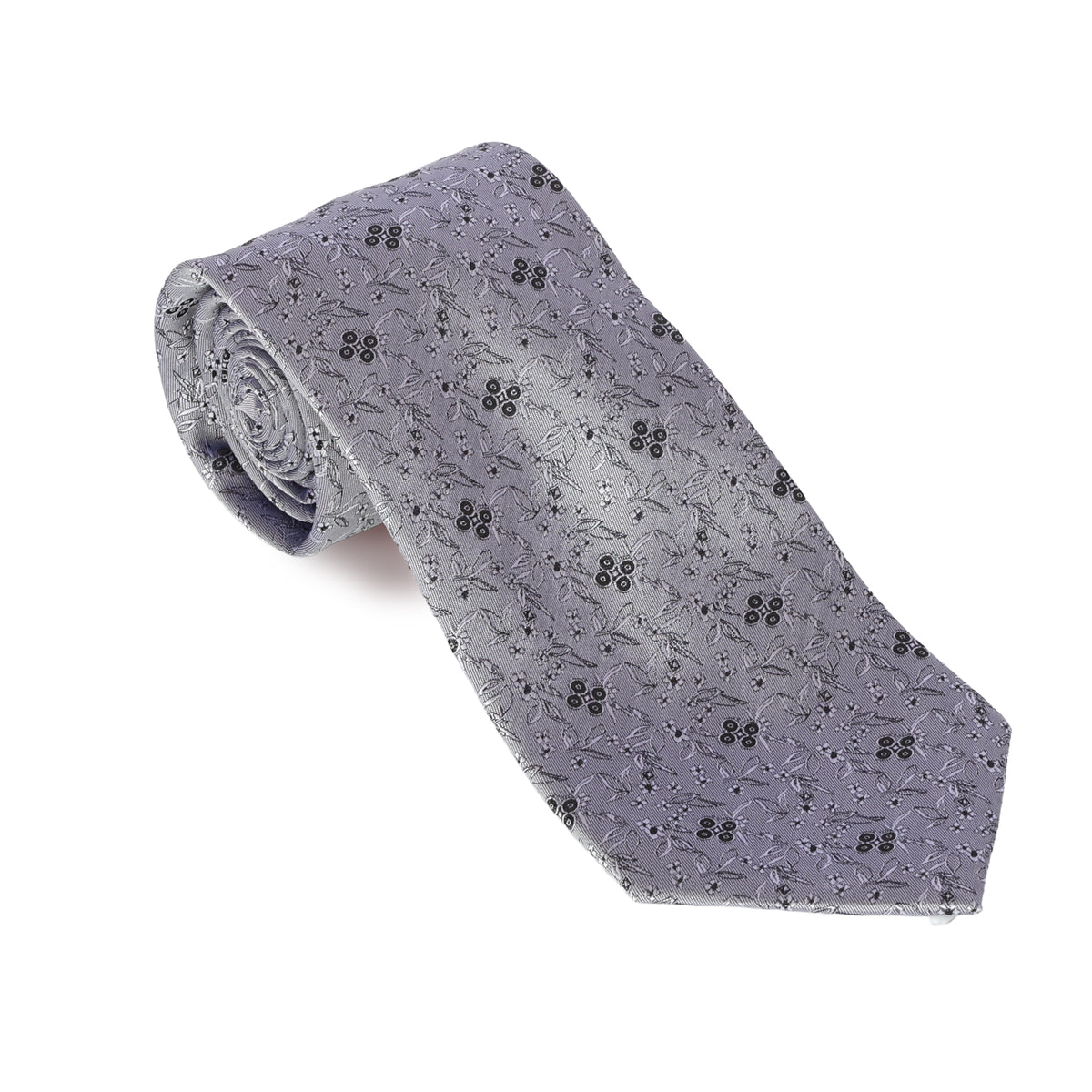 Grey & Black Floral Silk Tie